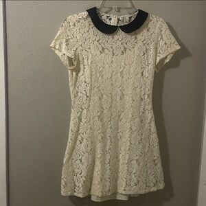 Forever 21 Cream Lace Mini Dress with Black Collar